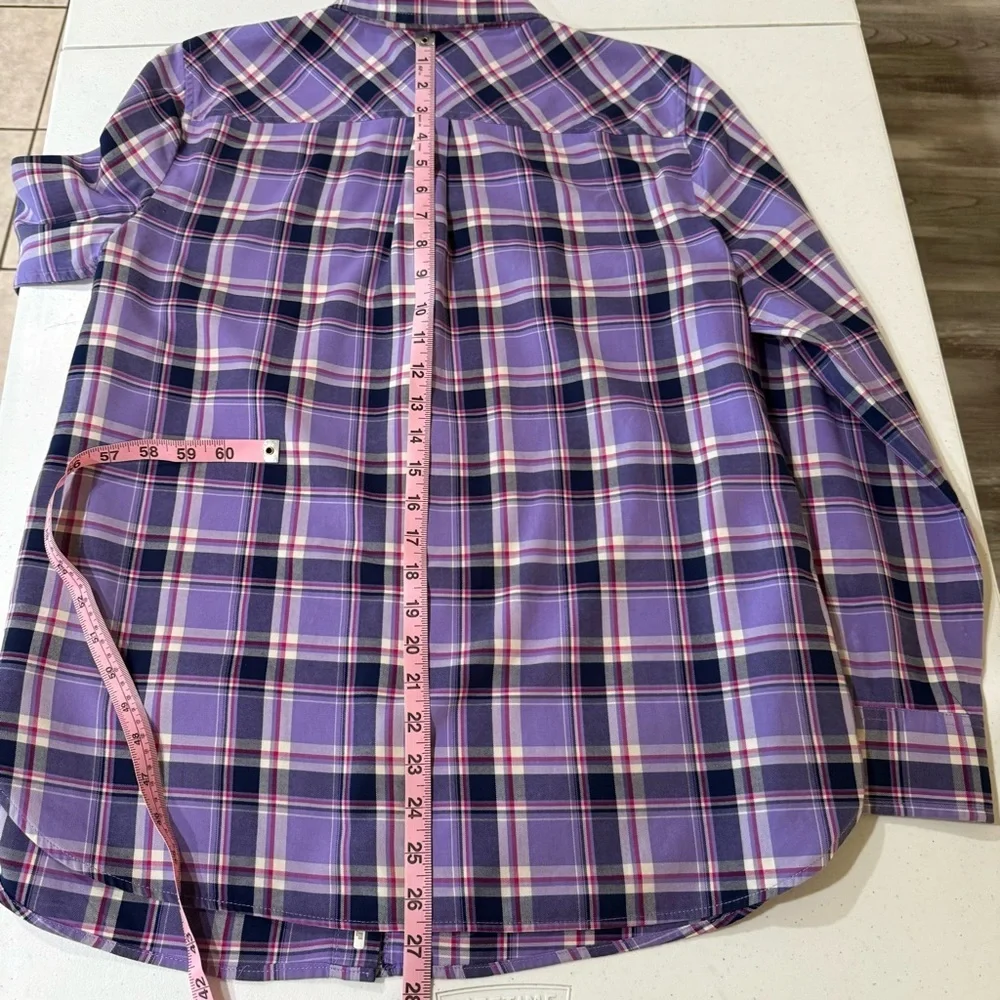 Talbots Plaid Button Up Shirt Purple Navy Cotton Long Sleeve Women’s Size L - Picture 7 of 11